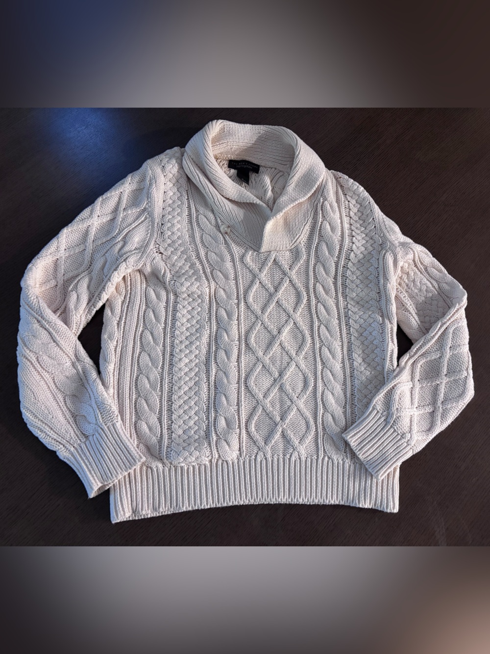 Bloomingdale's men’s Cream Cable-Knit Shawl Collar Sweater cotton